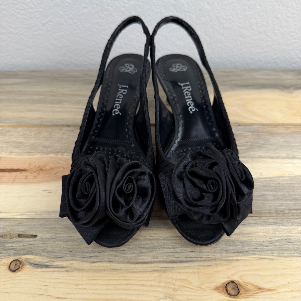J.Renee Black Slingback Satin Slip On Kitten Heel Dress Shoe Size 7 - Picture 9 of 14